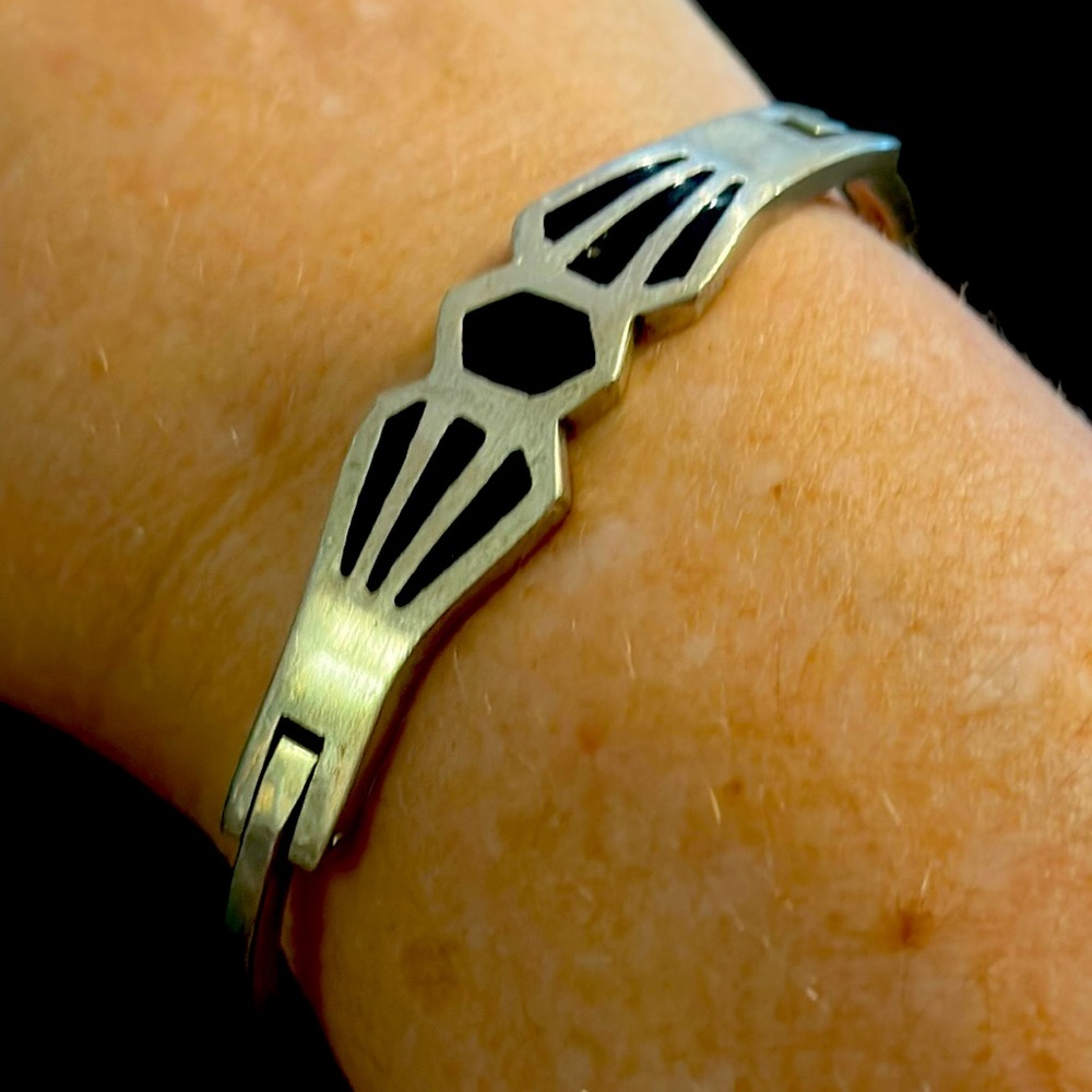 Solid Mexican Taxaco Alpaca Bangle inlay Bracelet